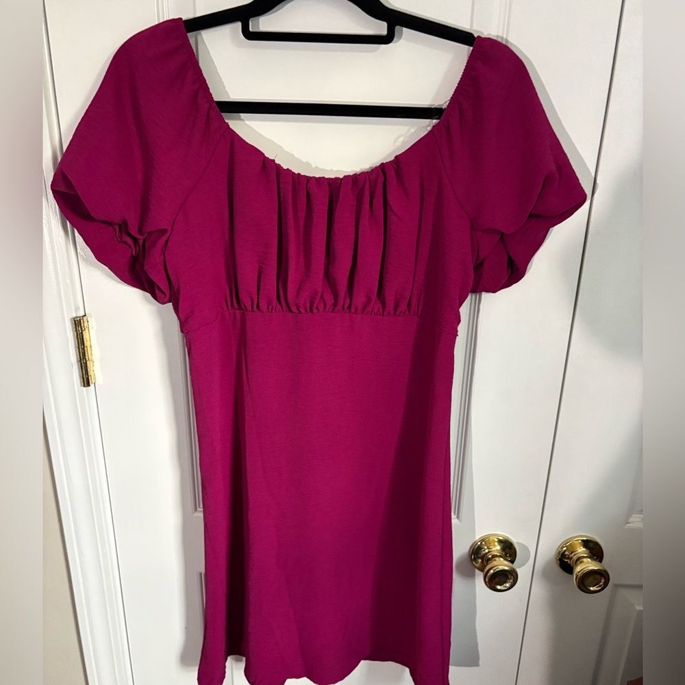 Lily Rose Pink Puff Sleeve Mini Dress Tie Back Women’s Size L NWOT